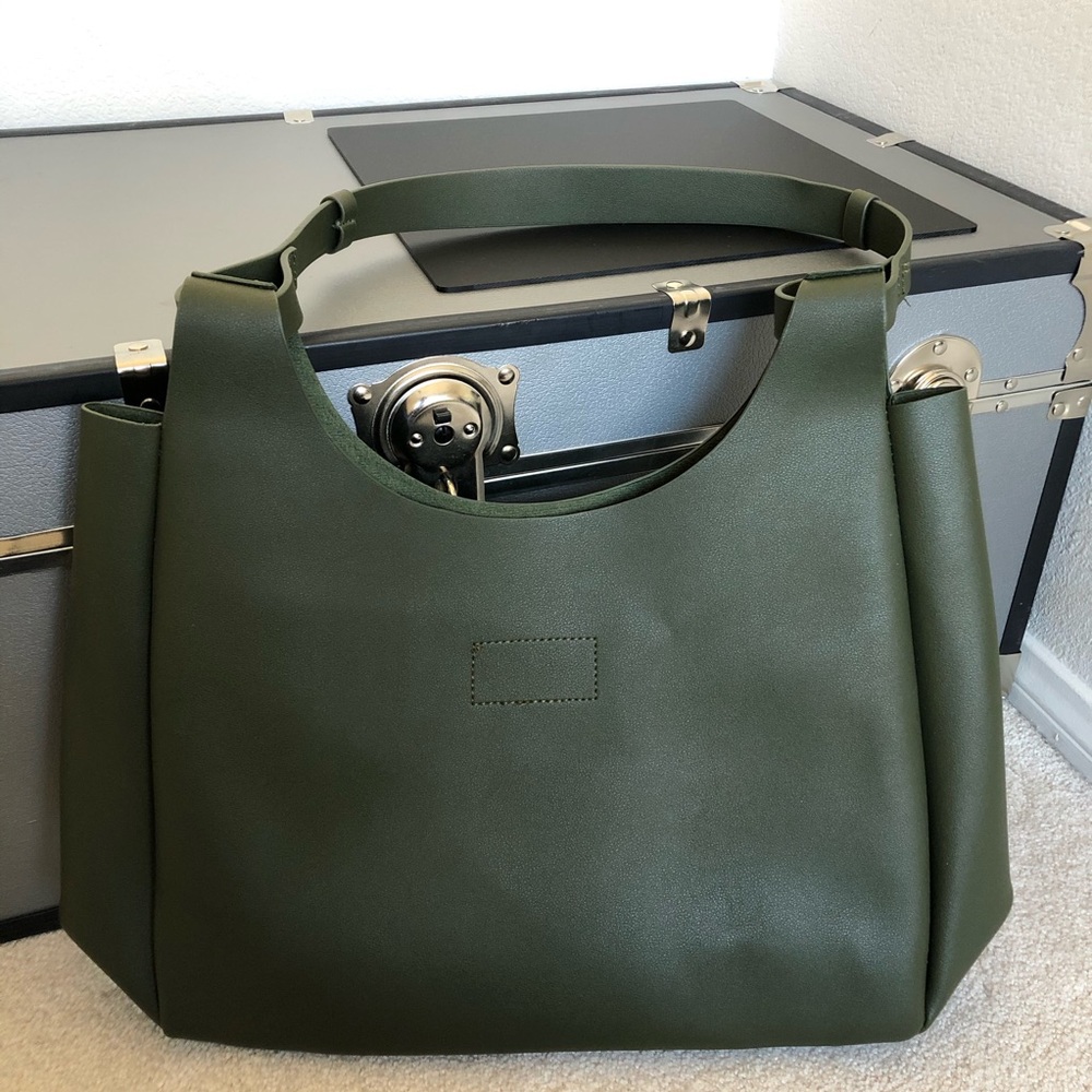 Olive Green Neiman Marcus Faux Leather Tote
